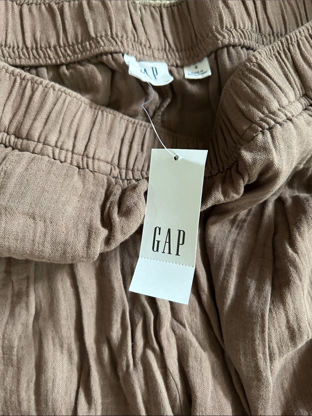 GAP Elastic Waist Linen-Blend Pants - Brown